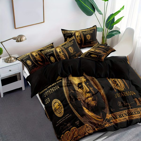 Black Money Print Duvet and Pillow Covers Set - Image 5