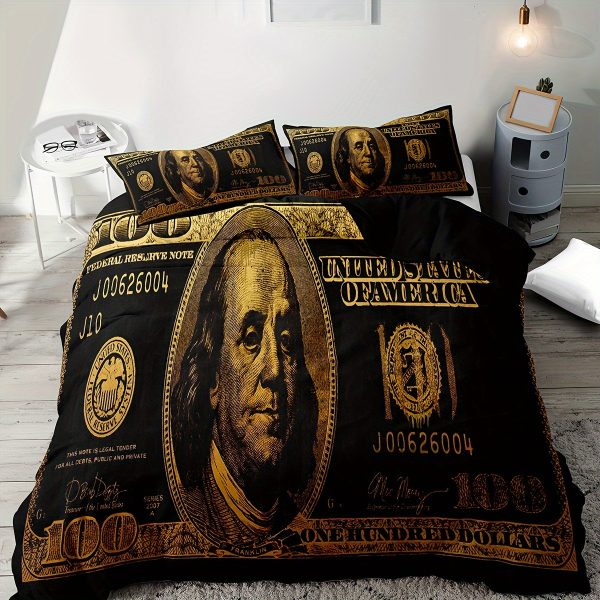 Black Money Print Duvet and Pillow Covers Set - Image 2